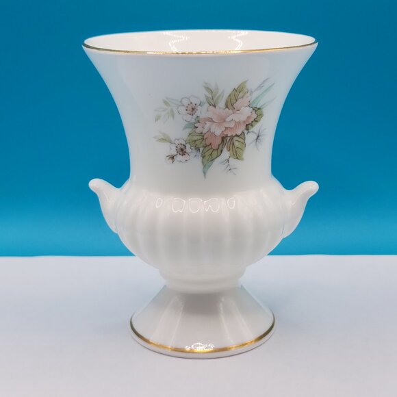 "Brocade" Fine Bone China Small Vase White Gold Floral 4"-Tall - Picture 2 of 7